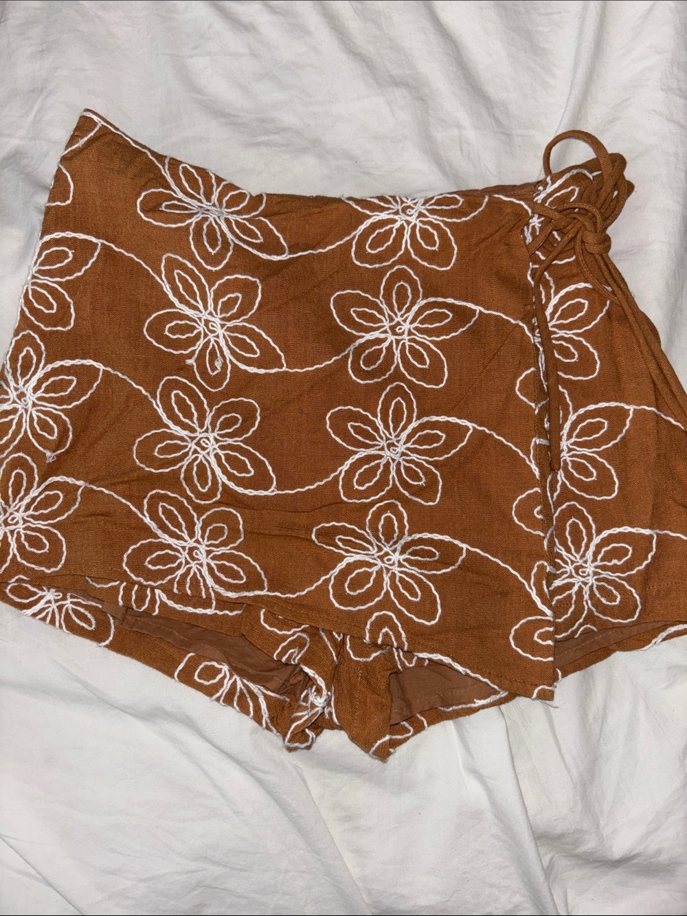 emory park Rust Floral Embroidered Wrap Skort